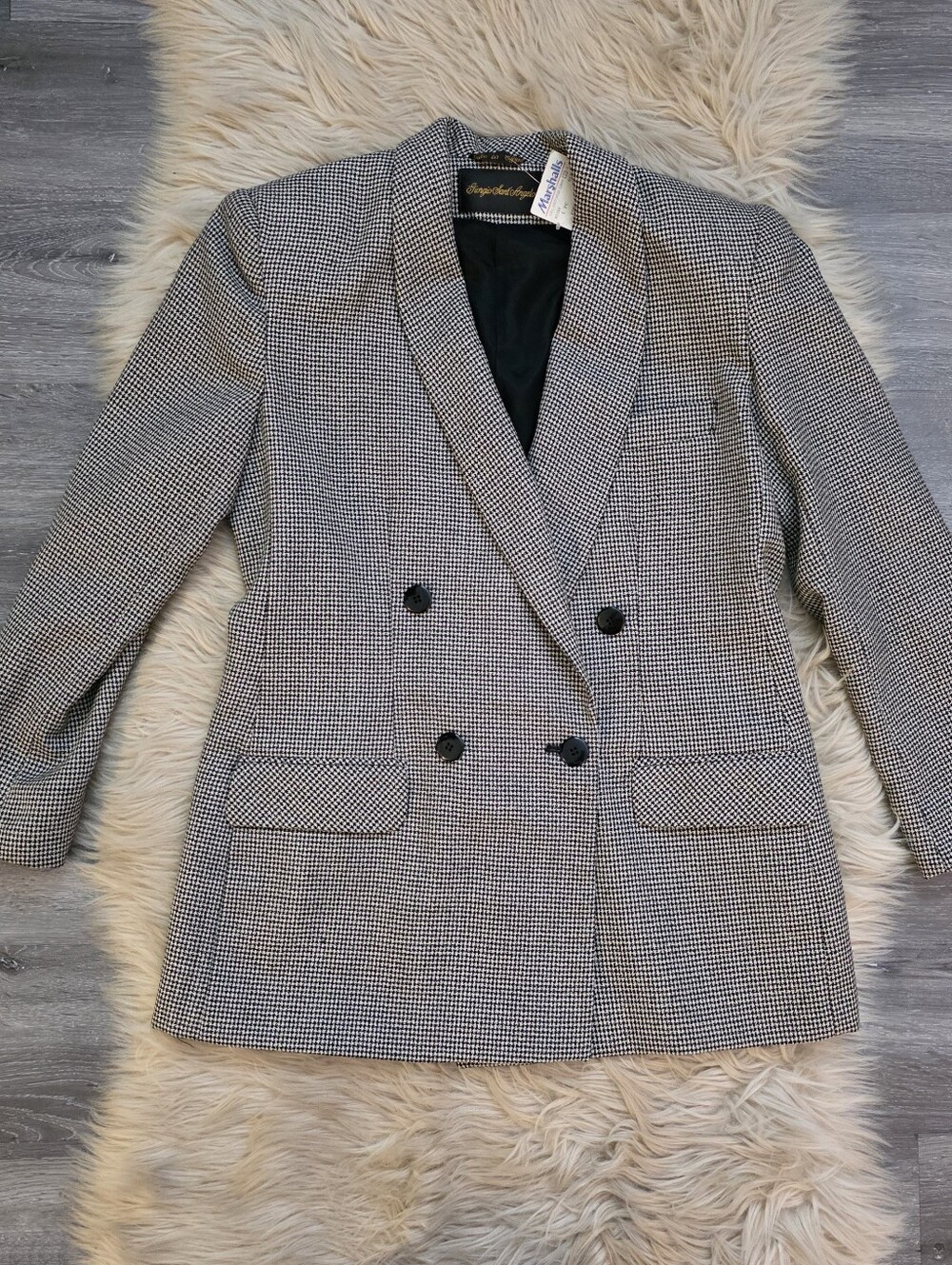 Vintage Giorgio Sant Angelo Double-Breasted Houndstooth Blazer Jacket Size 12
